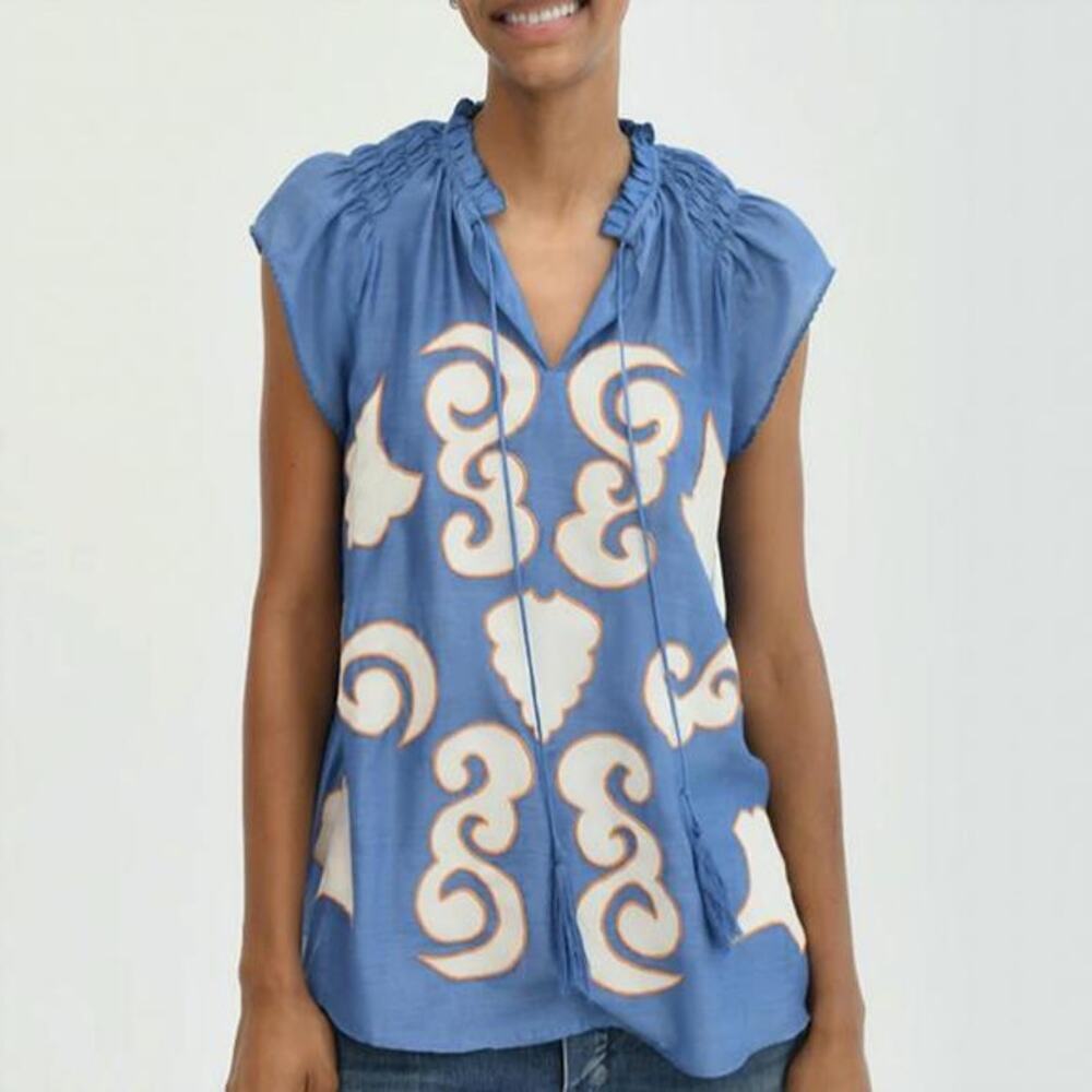 Chufy Thuli Patch Embroidered Top in Gagan Sky Size XS Like New